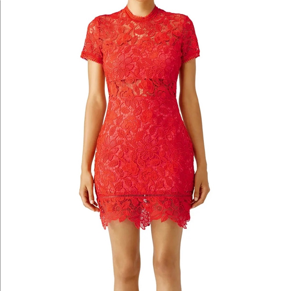 Lovers + Friends red crochet lace dress